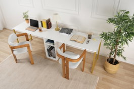 Nordure Twin Study Desk Blanco y Dorado
